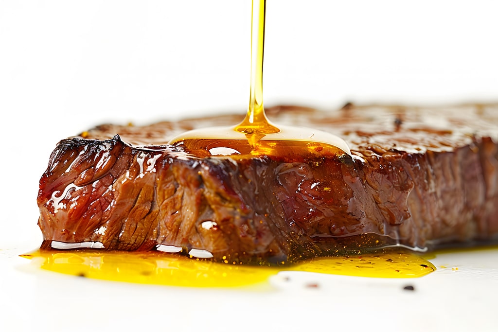 L'uso del miele nelle ricette di carne è molto diffuso, applicato con grande successo soprattutto nelle marinature. Nella foto, una bistecca marinata con miele e olio.